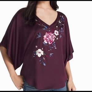 Purple Mid Sleeve Flower Embroidered Blouse